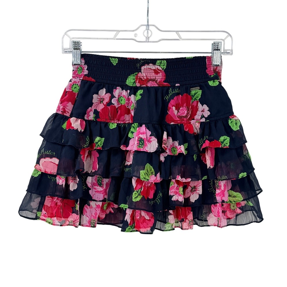 vtg y2k Hollister Floral Ruffle Micro Skirt Womens‎ Sz S preppy coquette flirty